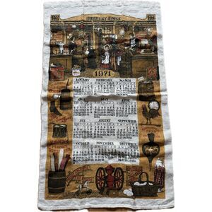 1971 Kay Dee Country Store Linen Cloth Kitchen Calendar Tea Towel NWOT